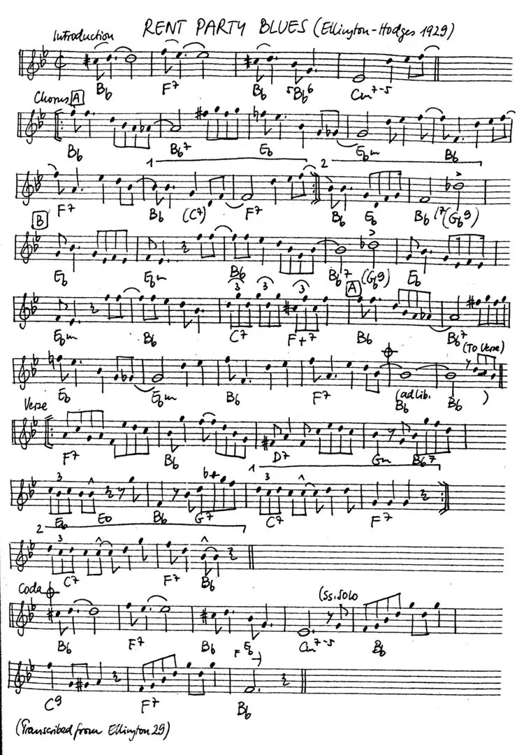 rent party blues. Free Jazz Leadsheet, courtesy of The Jungle Jazz Band